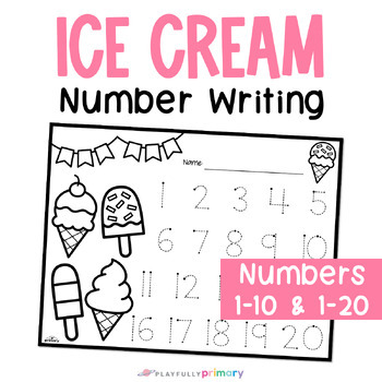 Preview of Ice Cream Coloring Sheet + Number Tracing, Ice Cream Theme Day Activity