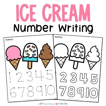 Preview of Ice Cream Number Tracing Worksheets for Summer Review Packets + Summer OT