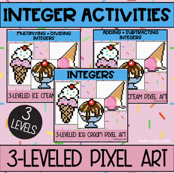 Preview of Ice Cream Themed Integers Pixel Art BUNDLE for Middle School Math
