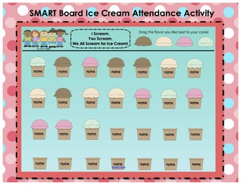Preview of Ice Cream Themed SMART Board Attendance Activity