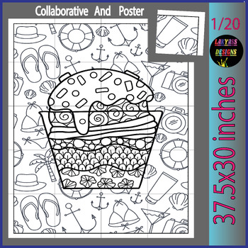 Preview of Ice Cream Themed Summer Collaborative Color Pages for Kids: End of Year Activity