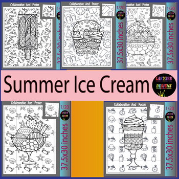 Preview of Ice Cream Themed Summer Collaborative Color Pages for Kids: End of Year Bundle