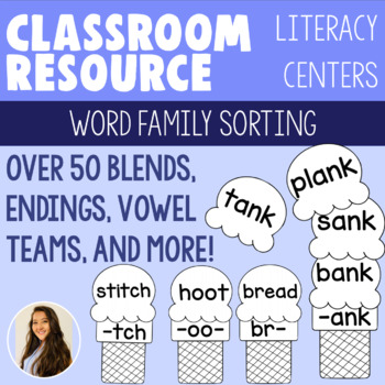 Preview of Ice Cream Word Family Sorting! Over 50 Blends, Endings, Vowel Teams, and More!