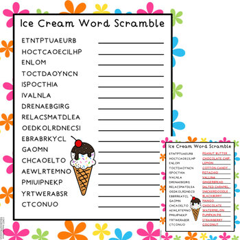 Preview of Ice Cream Word Scramble