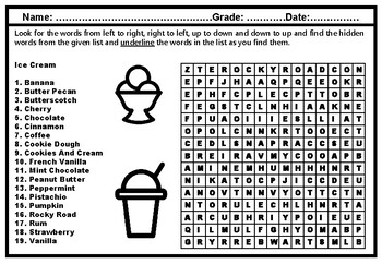 ice cream word search teaching resources teachers pay teachers