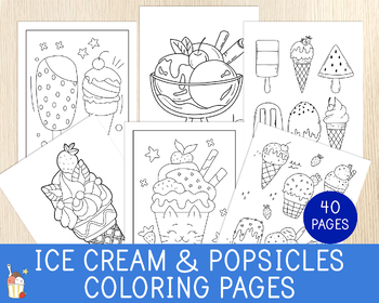 Preview of Ice Cream and Popsicles Coloring Pages, Summer Activity, Coloring Sheets