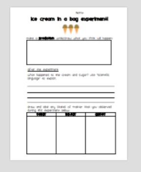 Preview of Ice Cream in a Bag Lab Sheet