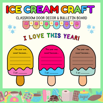 Preview of Ice Cream writing Crafts l End of year Door Decor & Summer & Fall Bulletin Board
