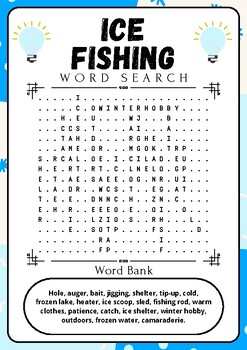 Ice Fishing : Search for Words Printable Puzzle Challenge by