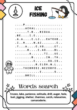 Ice Fishing : Word search puzzle worksheet activity by Art with Mark