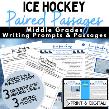 Preview of Ice Hockey Paired Passages and Writing Prompts - Middle Grades Reading Spiral