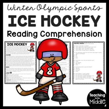 Preview of Ice Hockey Reading Comprehension Worksheet Winter Olympics Olympic Sports