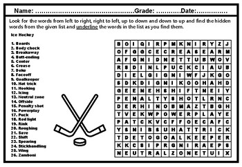 hockey word search teaching resources teachers pay teachers