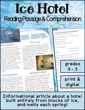 Preview of Reading Comprehension Passage and Questions: Ice Hotel