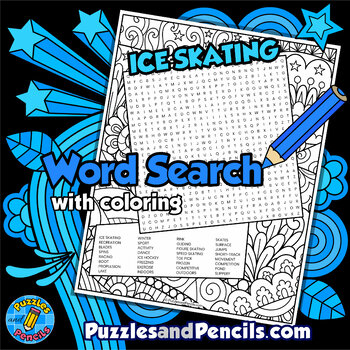 Preview of Ice Skating Word Search Puzzle Activity Page with Coloring | Winter | Seasons