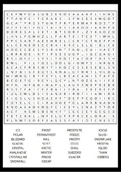 Ice Word Search Puzzle No prep Activity Worksheets, Morning Work by Mr URE