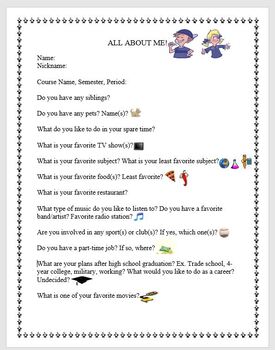 Preview of Icebreaker Activity- All About Me!