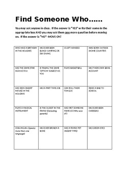 Icebreaker Activity - Find Someone Who by Roger Jones | TpT
