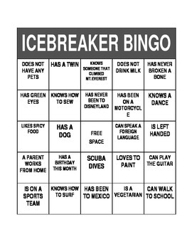 Icebreaker Bingo by Bryce Huff | TPT