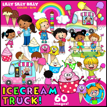 Preview of Icecream Truck! Clipart Super Set in Color & Black/white. {Lilly Silly Billy}