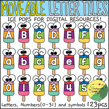 Preview of Icepop Summer Alphabet Letter and Number Moveable Tiles