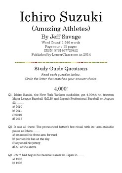 Preview of Ichiro Suzuki (Amazing Athletes) by Jeff Savage; Multiple-Choice Quiz