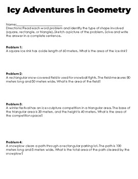 Preview of Icy Adventures In Geometry: Area using squares, rectangles, and triangles.