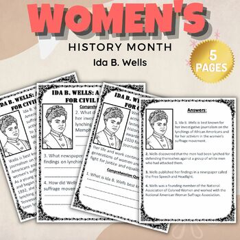 Preview of Ida B. Wells Reading Comprehension Passages Women's History Month