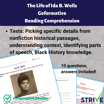 Preview of Ida B Wells Reading Comprehension and Black History Goformative Digital Activity