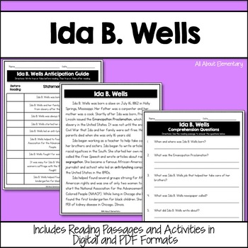 Preview of Black History Month: Ida B. Wells Reading Passages and Activities