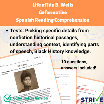 Preview of Ida B. Wells Spanish Reading Comp and History Worksheet Goformative Activity