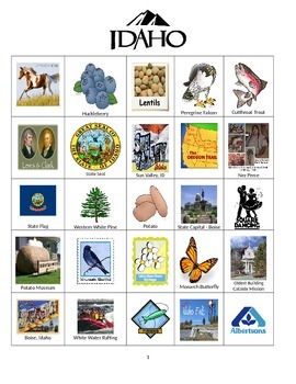 Preview of Idaho Bingo:  State Symbols and Popular Sites