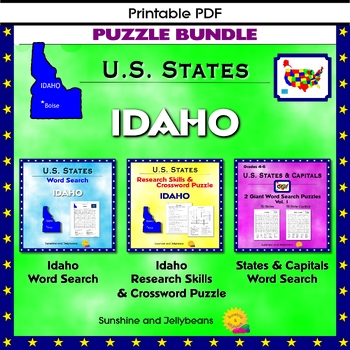 Idaho Puzzle BUNDLE Word Search Crossword Activities U S States