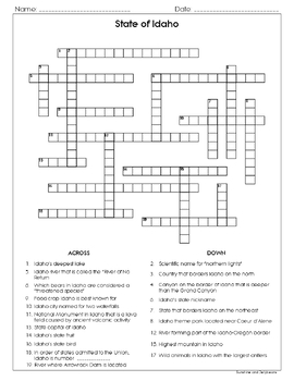 Idaho Puzzle BUNDLE Word Search Crossword Activities U S States