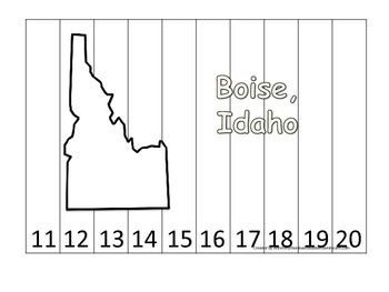 Preview of Idaho State Capitol Number Sequence Puzzle 11-20.  Geography and Numbers.