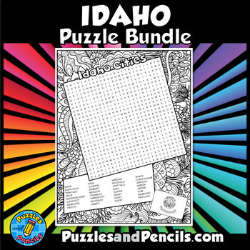 Idaho Word Search Puzzles and Coloring BUNDLE 3 Idaho State Puzzles