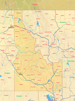 Preview of Idaho  map with cities township counties rivers roads labeled