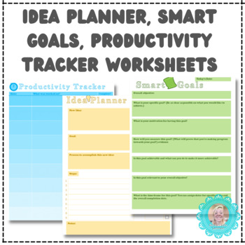 Preview of Idea Planner, Smart Goals, Productivity Tracker, Mind Map, Brainstorming Sheets