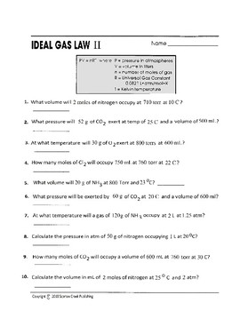 Preview of Ideal Gas Law II Worksheet