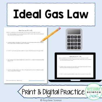 Preview of Ideal Gas Law Practice Problems Worksheet with Step by Step Answer Key Chemistry