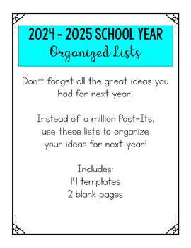 Preview of Ideas for Next Year Lists Template {Freebie}