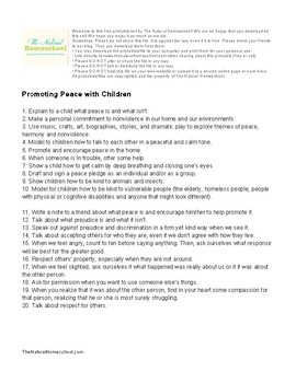 Preview of Ideas on How to Teach Kids about Peace {Printable List}