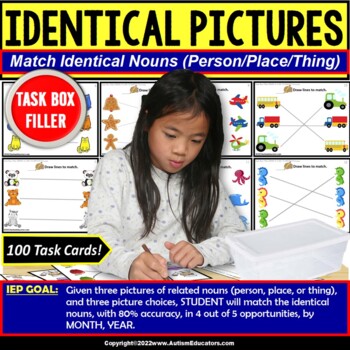 Preview of Identical Matching Picture Nouns Task Box Filler for Special Education Autism