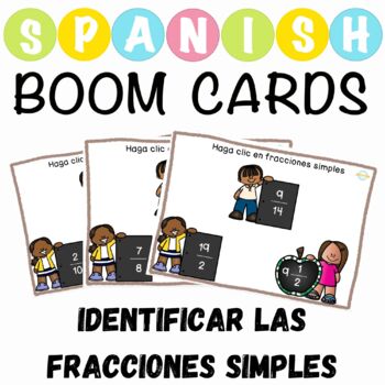 Preview of Identificar fracciones simples tipos de fracciones Spanish Boom Cards™