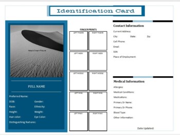 Preview of Identification Information Card (Publisher Format)