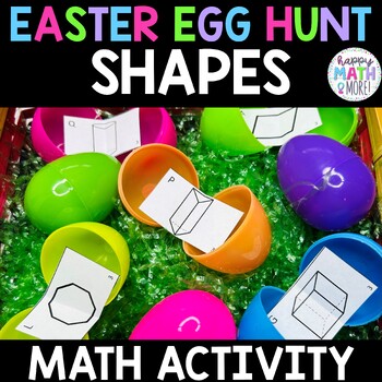 Preview of Identify 2D & 3D Shapes & Attributes Scoot Easter Egg Hunt Math Center Activity