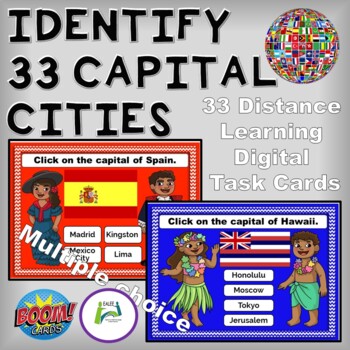 Preview of Identify 33 Capital Cities Boom Digital Distance Learning Task Cards