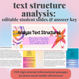 Identify & Analyze Text Structures: 5 Texts & Qs about Soc