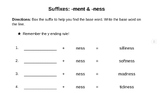 Identify Base Word Noun Suffixes -ment & -ness Orton Gillingham