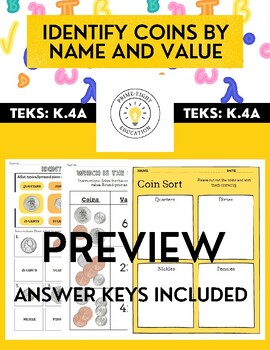 Preview of Identify Coins By Name & Value K.4 (A)